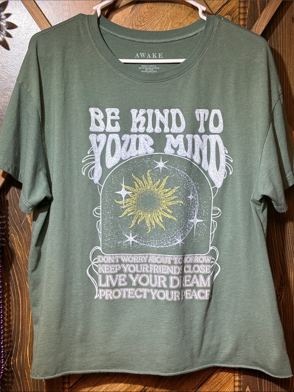 Awake Olive Green 'Be Kind To Your Mind' Graphic Tee